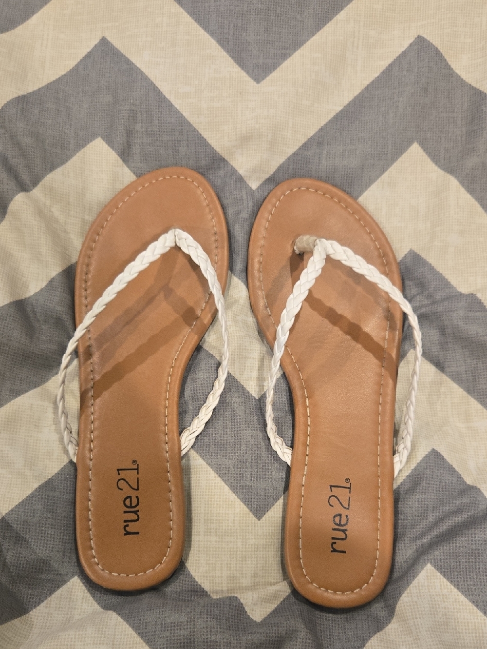 rue21 Braided White-Strap Tan Flip Sandals